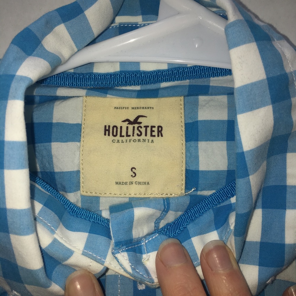 Hollister blue, white plaid button up, HCo. Small - Picture 4 of 8